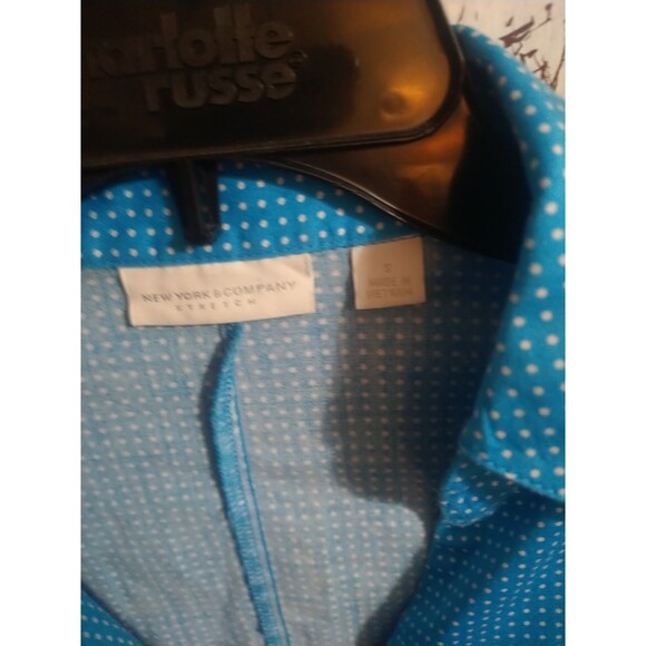 New York & Company Stretch Collared Button Up Blouse Blue Small Y2K - Picture 10 of 11